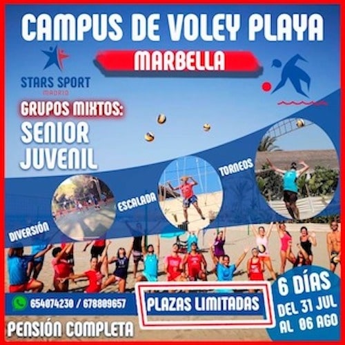 Campus de verano de voley en la playa del El Cable, en Marbella